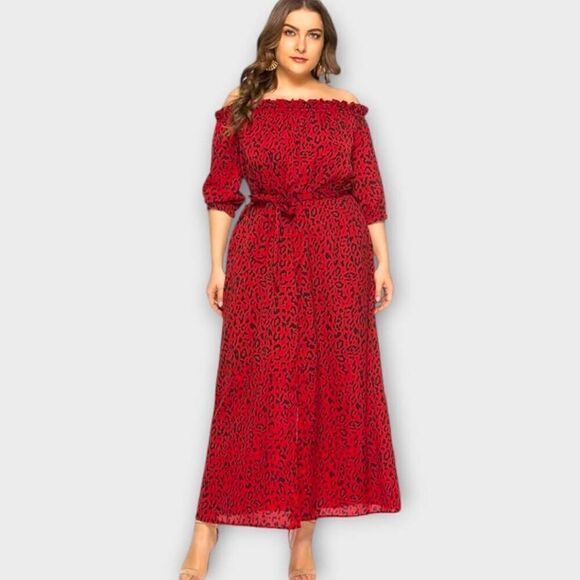 Pink Blush Womens Dress Sz 2X Red Leopard Chiffon Maxi Cottagecore Whimsicore - Picture 1 of 10